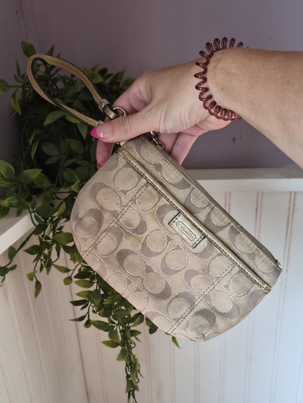 Coach Tan Signature Canvas Wristlet